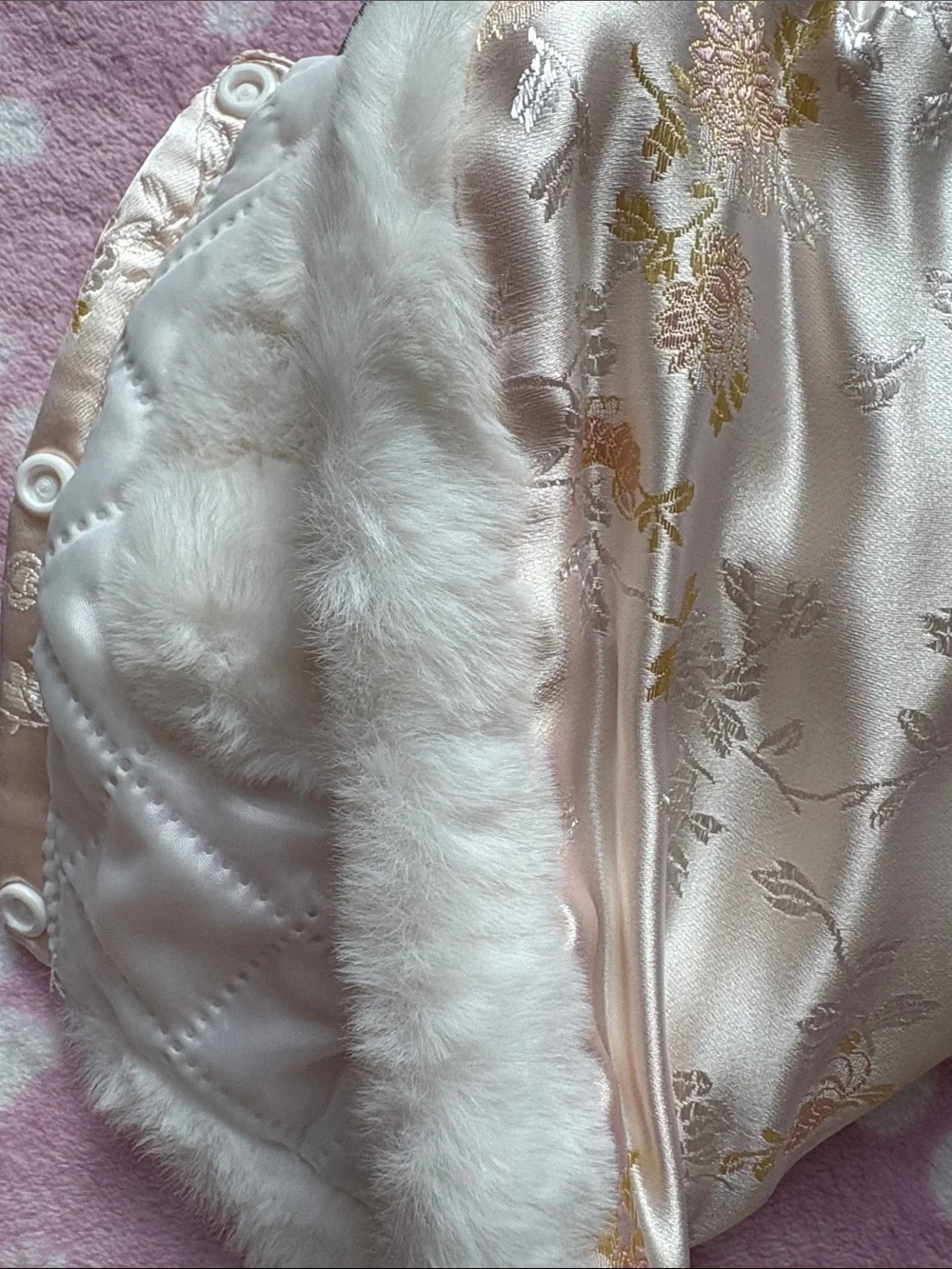 New year Embellished Satin & Faux Fur Pet Hooded Coat - Pink Multicolor